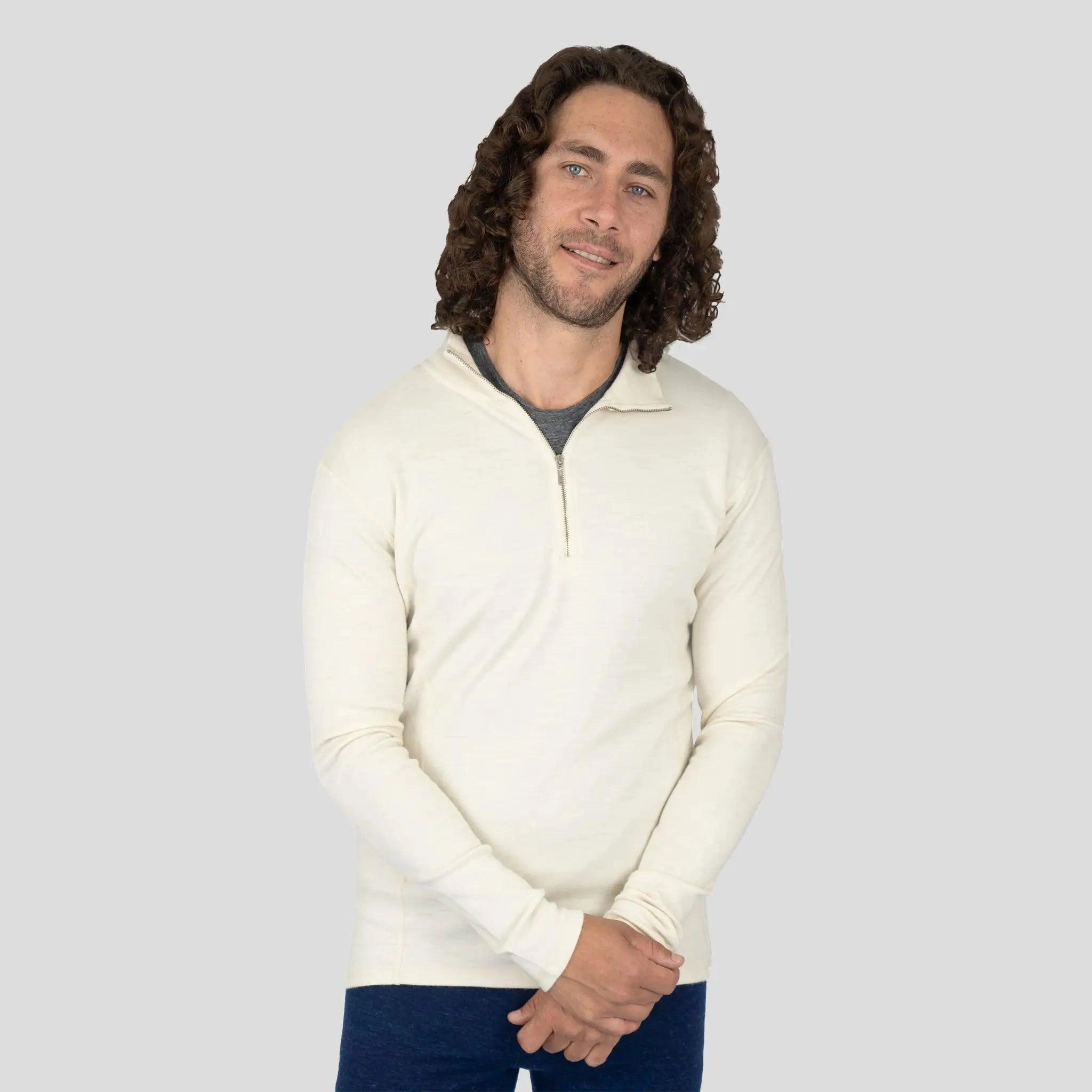Cozy Up: Men's Alpaca Half-Zip Baselayer, 300 Lightweight Warmth.